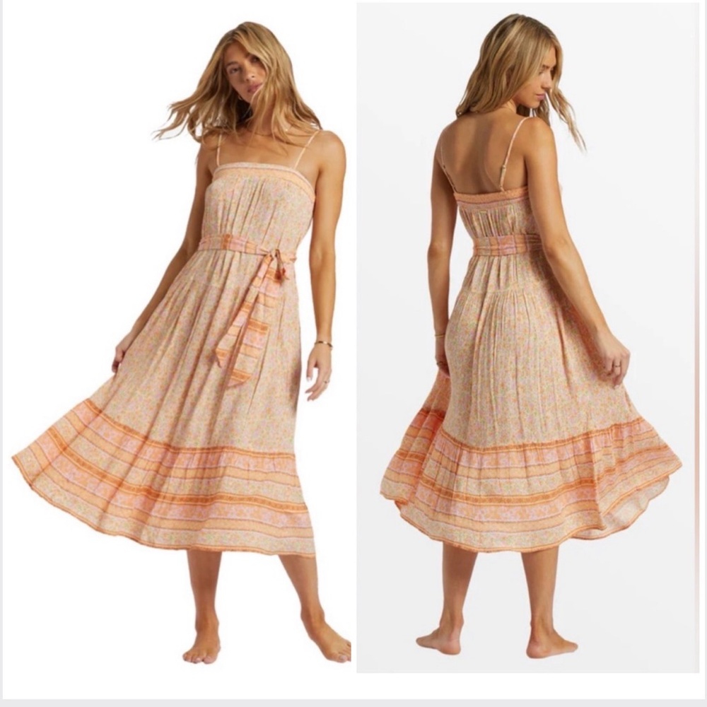 BILLABONG Wish For You Dress Size S 🌅 Boho Tiered Midi Festival Date Night NWT